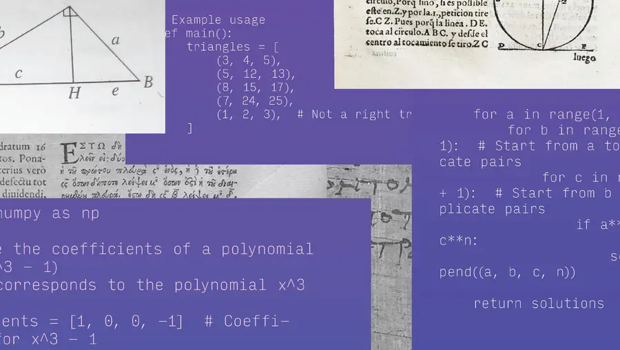 Collage with math equations, figures, symbols, and numbers