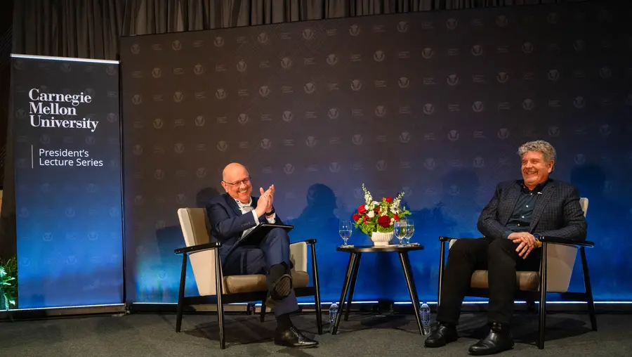 Farnam Jahanian speaks with John Wells at the Presidents Lecture Serires.