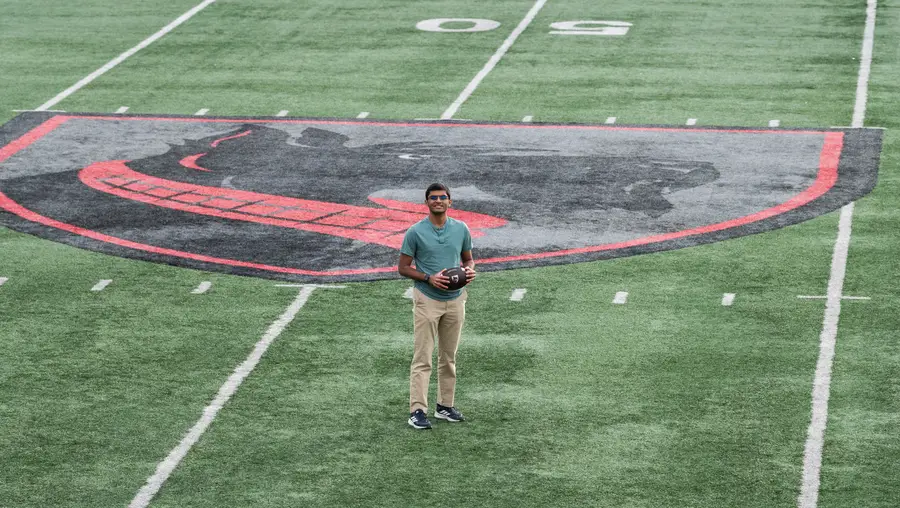 Abhishek Varadarajan on CMU's football field.