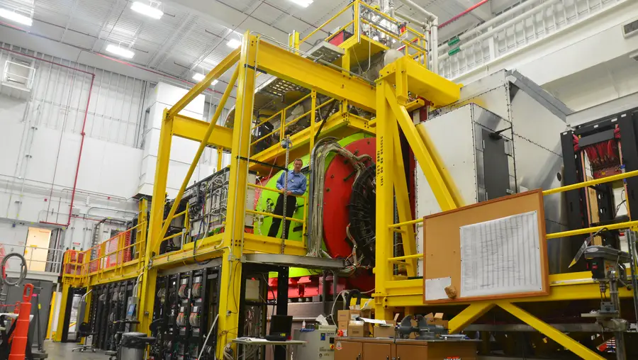 Curtis Meyer stands on the GlueX platform at the J-Lab Continuous Electron Beam Accelerator Facility in Newport News, Virginia.