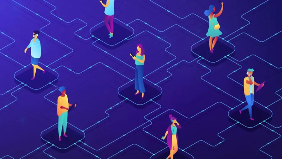 Graphic of people standing in a network