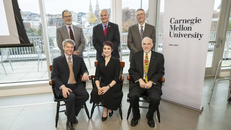 Front row, left to right: Alex John London, Hoda Heidari and Brad Myers. Top row, left to right: Richard Scheines, Martial Hebert and Jim Garrett.